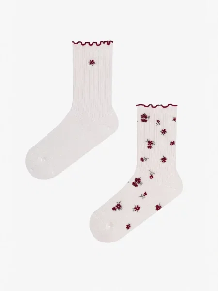 Penti Ponožky PENTI Geraffelte geblümte Crew-Socken mit Blumenmuster Paar okrová