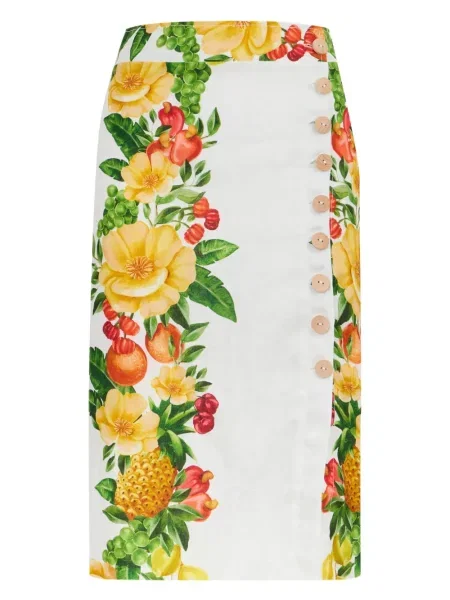 Fustă midi Farm Rio cu model floral cu imagine până la genunchi alb