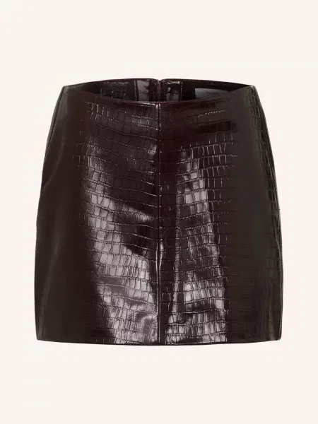 Reiss Kožená Sukně Cora tmavě hnědá