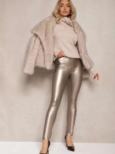 Legginsy z Imitacji Skóry High Waist Noriel złote