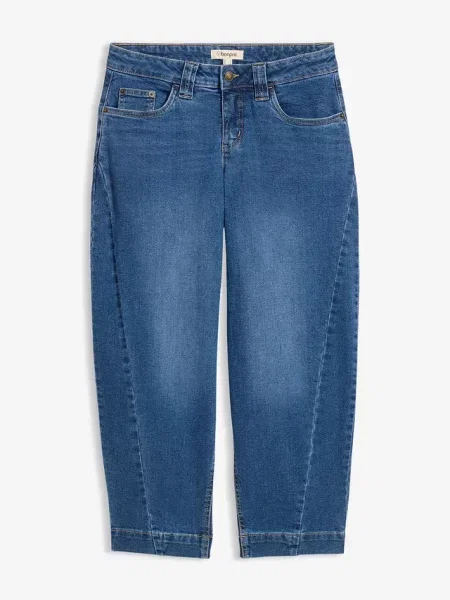 Jeansy o kroju barrel średni stan cropped niebieskie