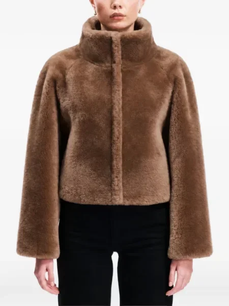 Geacă Ow Collection din piele de oaie maro