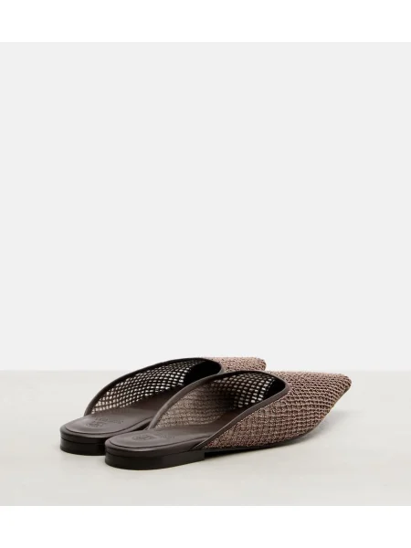 Papuci tip mules Brunello Cucinelli din piele maro