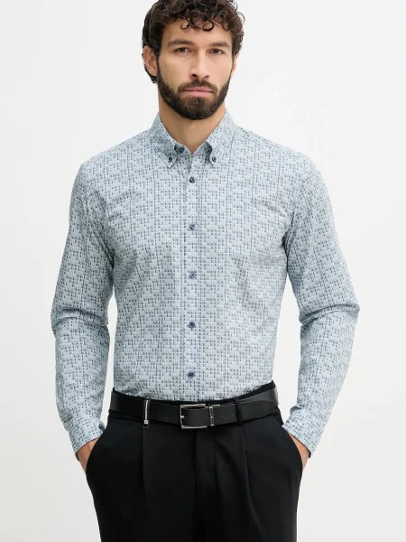 Риза BOSS Orange със стандартна кройка с яка с копче синьо