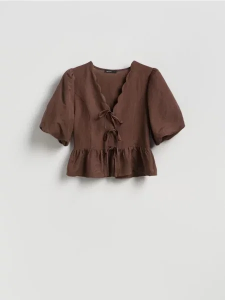 Reserved Блузка з додаванням льону коричневий