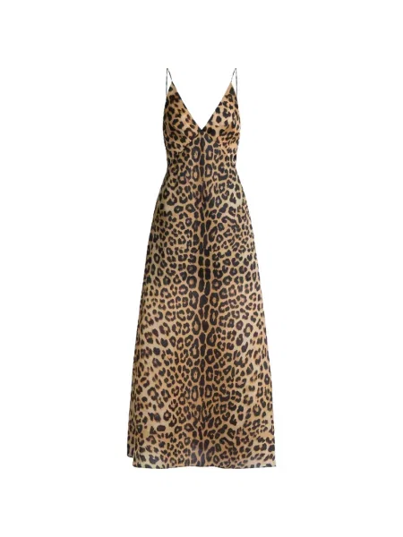 Rochie Alberta Ferretti cu model leopard cu decolteu în V de costum maro