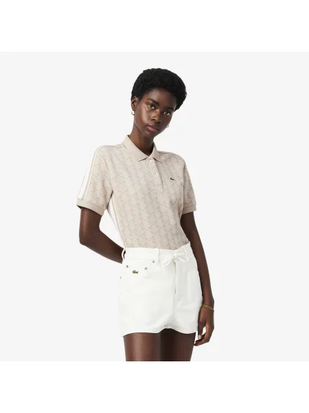 Lacoste Dopasowana Koszulka Polo Z Żakardowym Monogramem beżowa