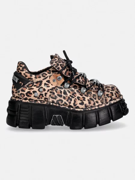New Rock sneakersy zamszowe ANTE LEOPARDO CUERO TOWER NEGRO+ lateral brązowe
