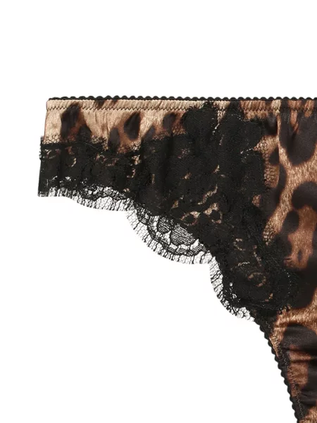 Leopardí krajkové kalhotky string Dolce & Gabbana s potiskem hnědé