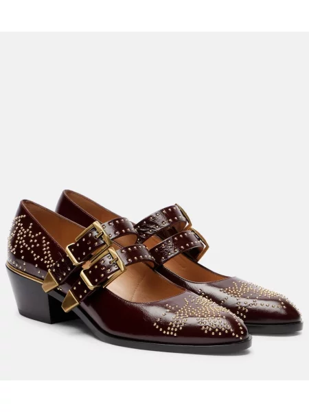 Pantofi cu toc Chloé din piele cu tepi maro