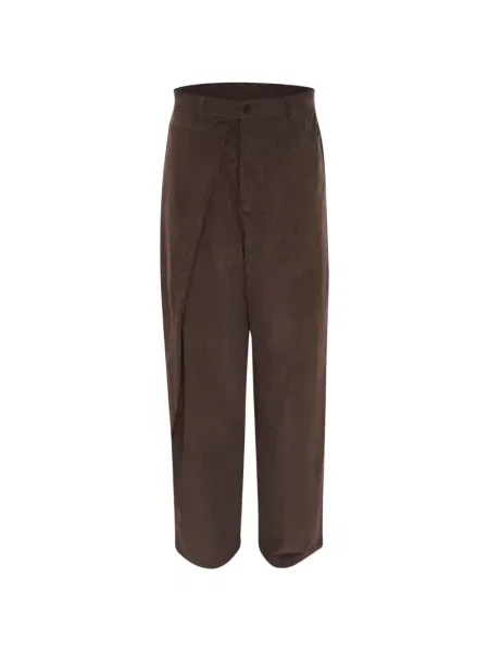 Pantaloni Bonbom de catifea cord asimetrice maro