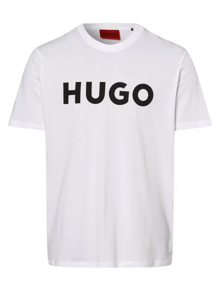 HUGO T-shirt Mężczyźni Dżersej nadruk S biały