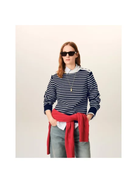 Sweter Ami Paris w paski z paskiem