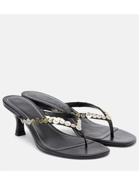 Chiloți tanga Staud din piele negru