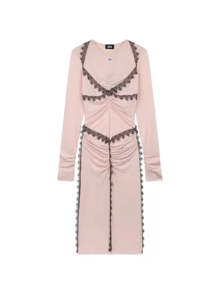 Rochie midi Gcds cu volane din dantelă roz