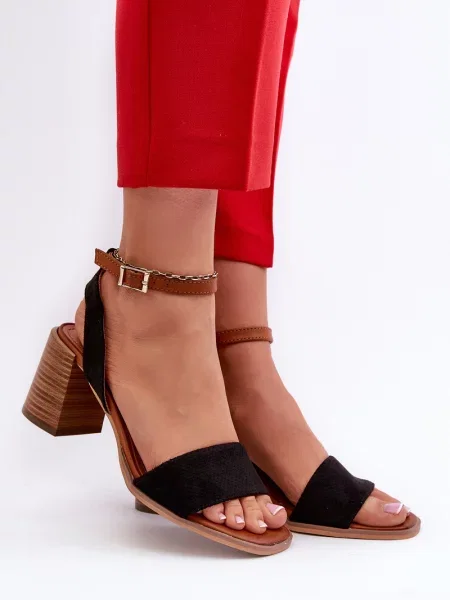 Semišové sandály Pe1 na vysokém podpatku černé