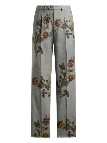 Pantaloni Etro cu model floral plisate gri