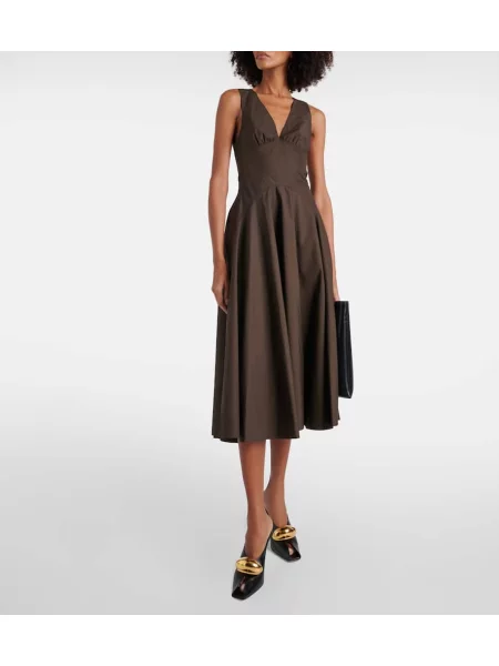 Rochie midi Alaïa până la genunchi din poplin de costum maro