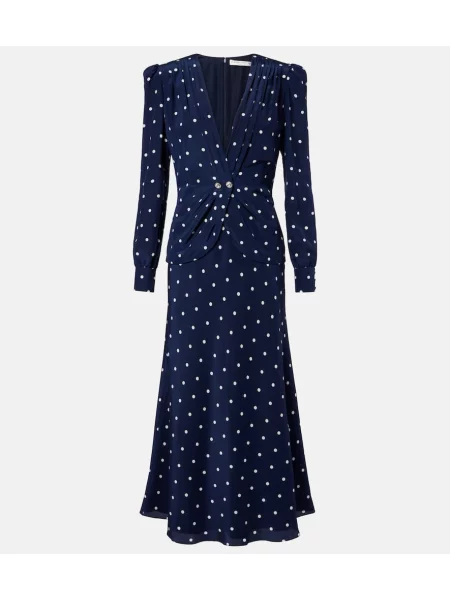 Rochie midi Alessandra Rich de mătase cu buline până la genunchi albastru