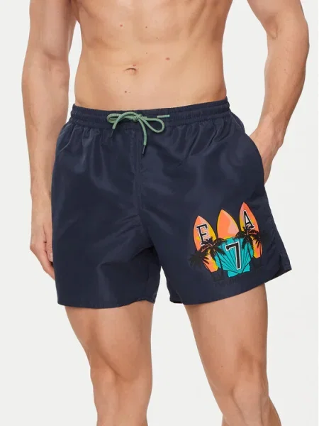Plavecké kraťasy pánske Emporio Armani Water Reactive Monogram Boxer blu navy tmavo modrá