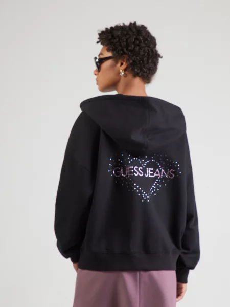 GUESS Tepláková bunda rosé priehľadná čierna