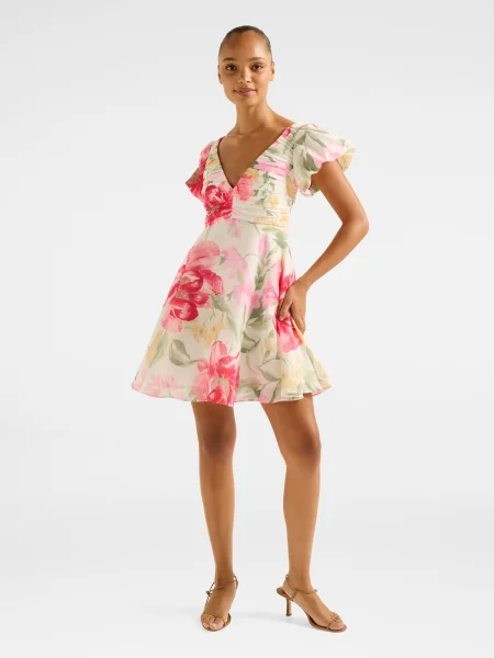 Forever New Rochie June verde stuf / roz / roșu alb