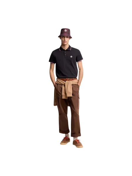 Koszulka polo Moncler w paski z paskiem niebieska