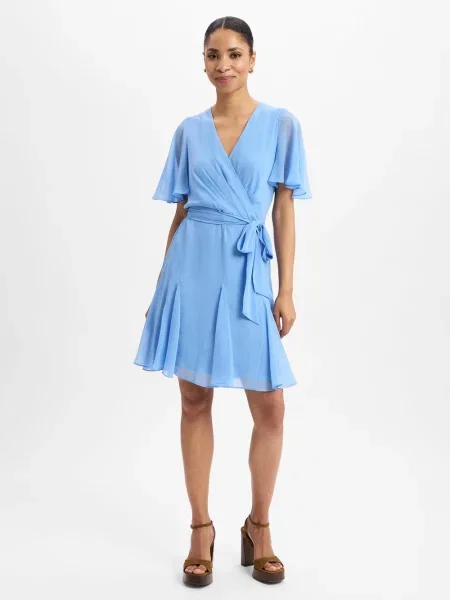 Lauren Ralph Lauren sukienka kopertowa Kobiety Sztuczne włókno jednolity 38 niebieski