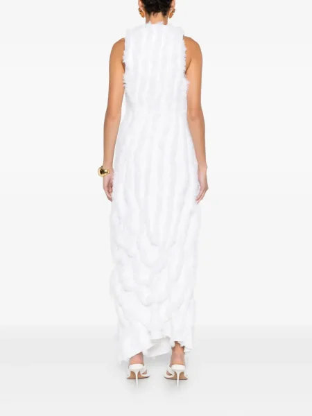 Rochie maxi Jacquemus cu volane drapată de costum alb