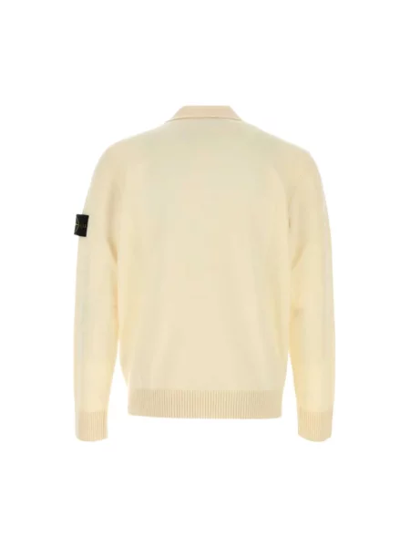 Sweter Stone Island wełniany z okrągłym dekoltem z kamieniami biały