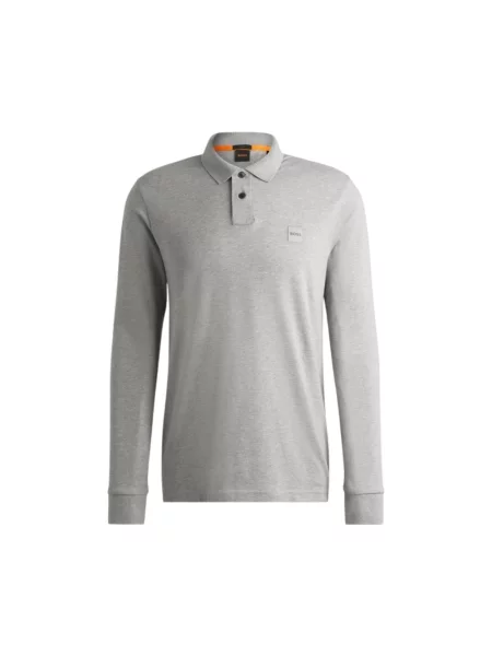 Koszulka polo o kroju slim fit z mieszanki bawełny model ‘PASSERBY’ Boss Orange szara