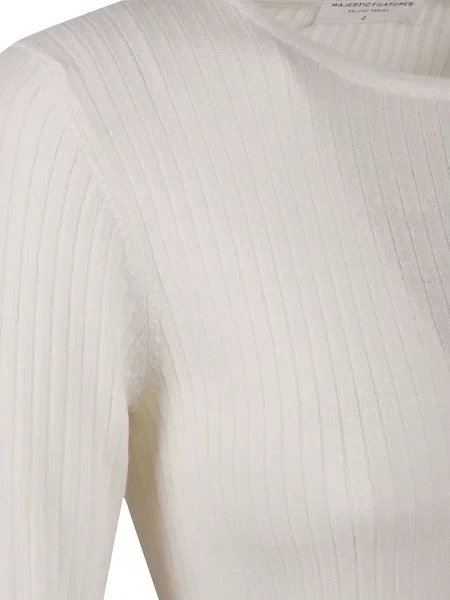 Πλεκτός μακρύς πουλόβερ Majestic Filatures λευκό
