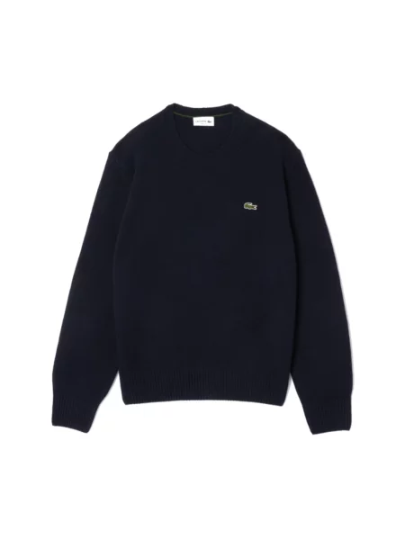 Bluza Lacoste wełniana z długim rękawem niebieska