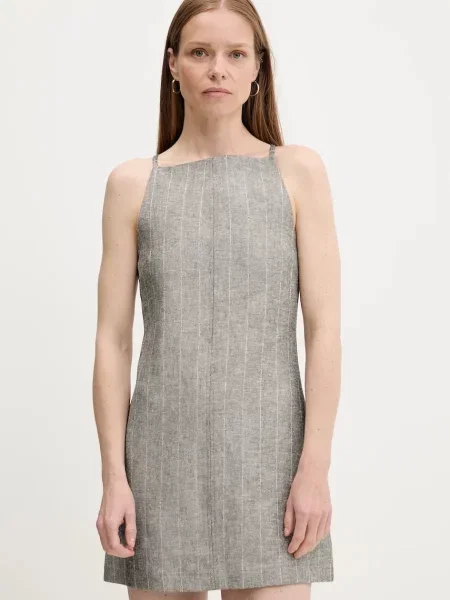 Answear Lab sukienka z domieszką lnu mini rozkloszowana szary