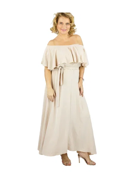 Obleka maxi obleka Pri z volani bež