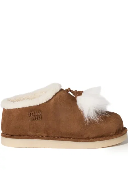 Pantofi loafer Miu Miu din piele de căprioară slip-on maro