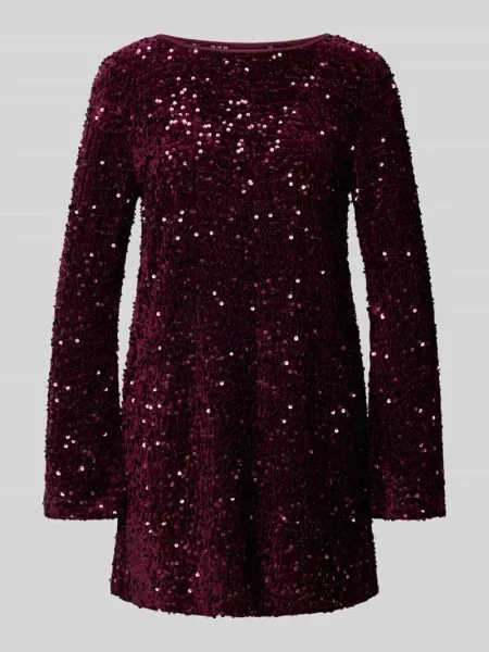 Sukienka koktajlowa o dopasowanym kroju z cekinowym obszyciem model ‘ANIKA’ Only bordowa