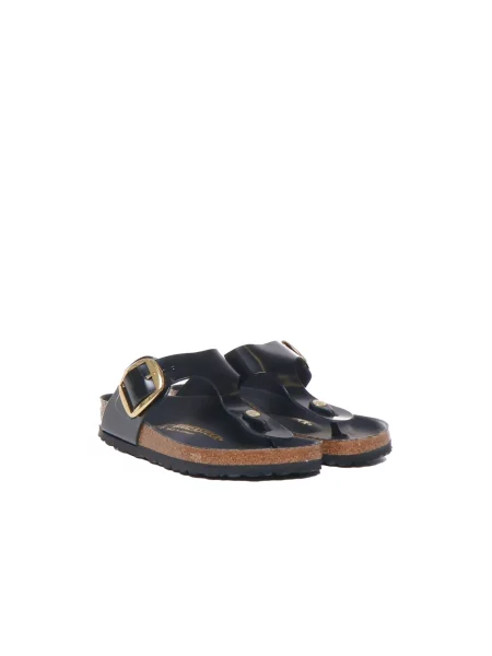 Klapki Birkenstock skórzane na sprzączkę czarne