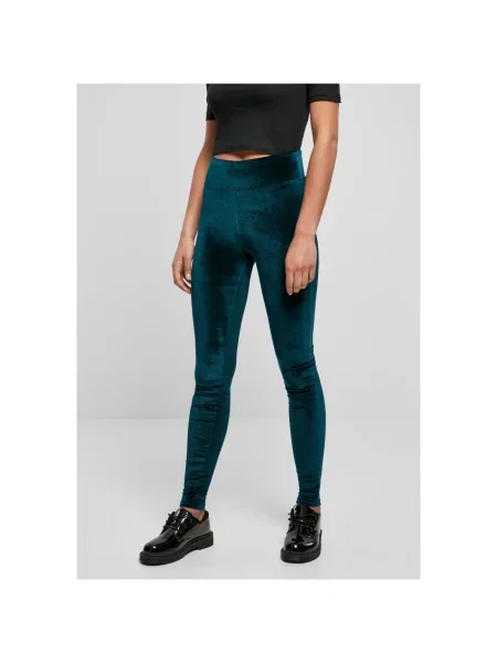 Aksamitne legginsy Urban Classics z wysoką talią niebieskie