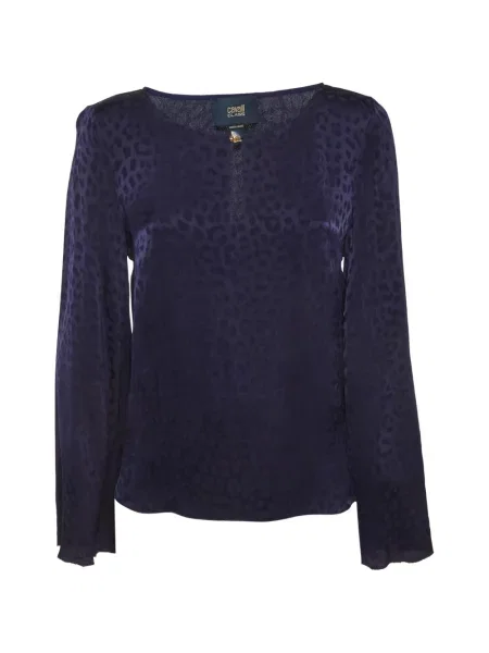 Top Cavalli Class cu imprimeu animal print din crep albastru