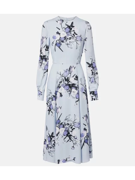 Rochie midi Erdem cu model floral până la genunchi de costum albastru