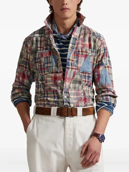 Ленена карирана риза Polo Ralph Lauren бродирана синьо