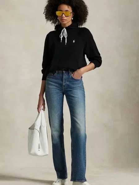 Mikina Polo Ralph Lauren s kapucí hladká černá