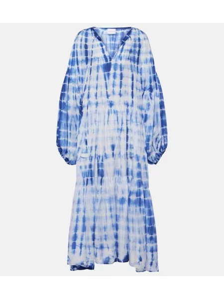 Svilena tie-dye midi obleka Anna Kosturova vezi modra
