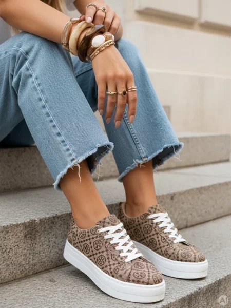 Sneakersy sznurowane na grubej podeszwie Dstreet brązowe