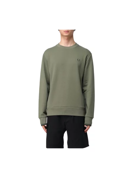Długa bluza nierozpinana Fred Perry z długim rękawem z okrągłym dekoltem zielona