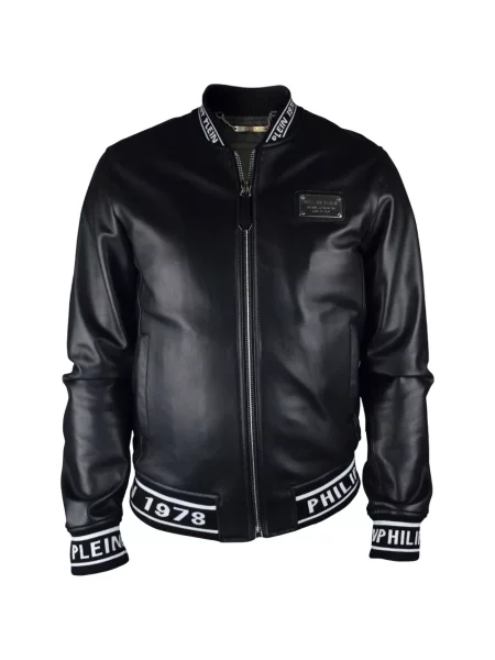 Geanta de piele Philipp Plein cu autograf negru