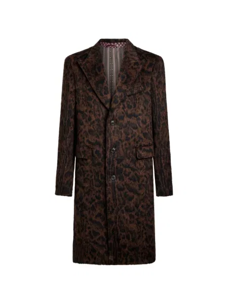 Palton Etro cu imprimeu animal print din jacard maro