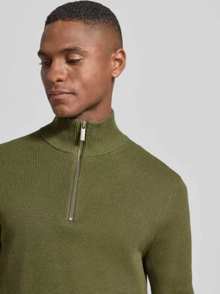 Bluza z kołnierzem o kroju regular fit z czystej bawełny ekologicznej model ‘DANE’ Selected Homme oliwkowa