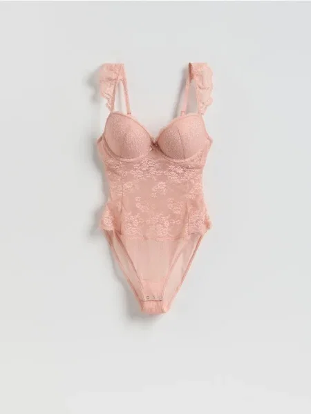Reserved Čipkované body popolavá ružová